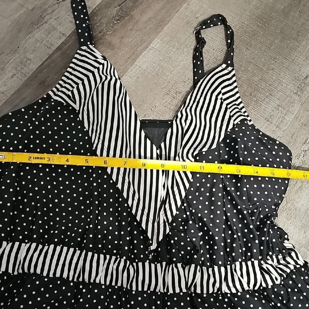 Cacique Black & White Polka Dot Romper with Striped Trim Swim Suit (A) - Picture 3 of 7